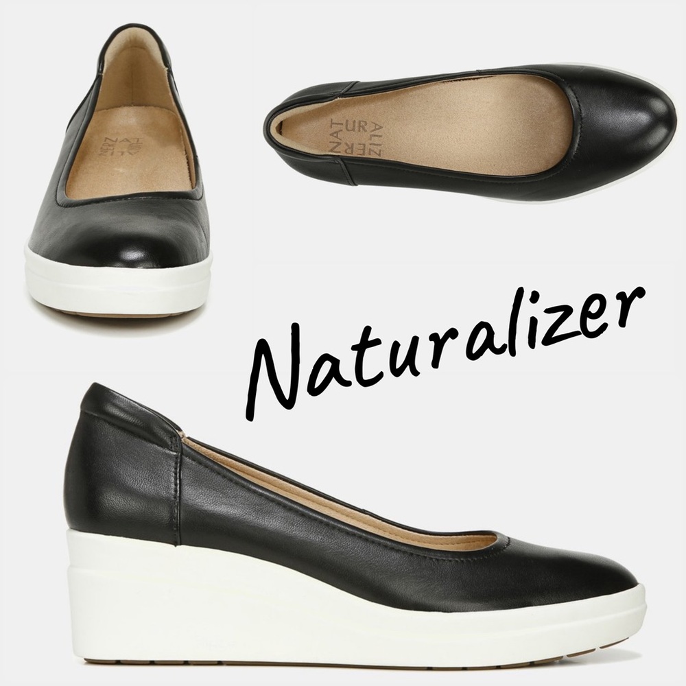 Naturalizer Black & White Sam Slip-On Wedge Pumps, 11